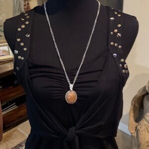 Bold Silver, Rhinestone Bail Jasper Necklace Adjustable